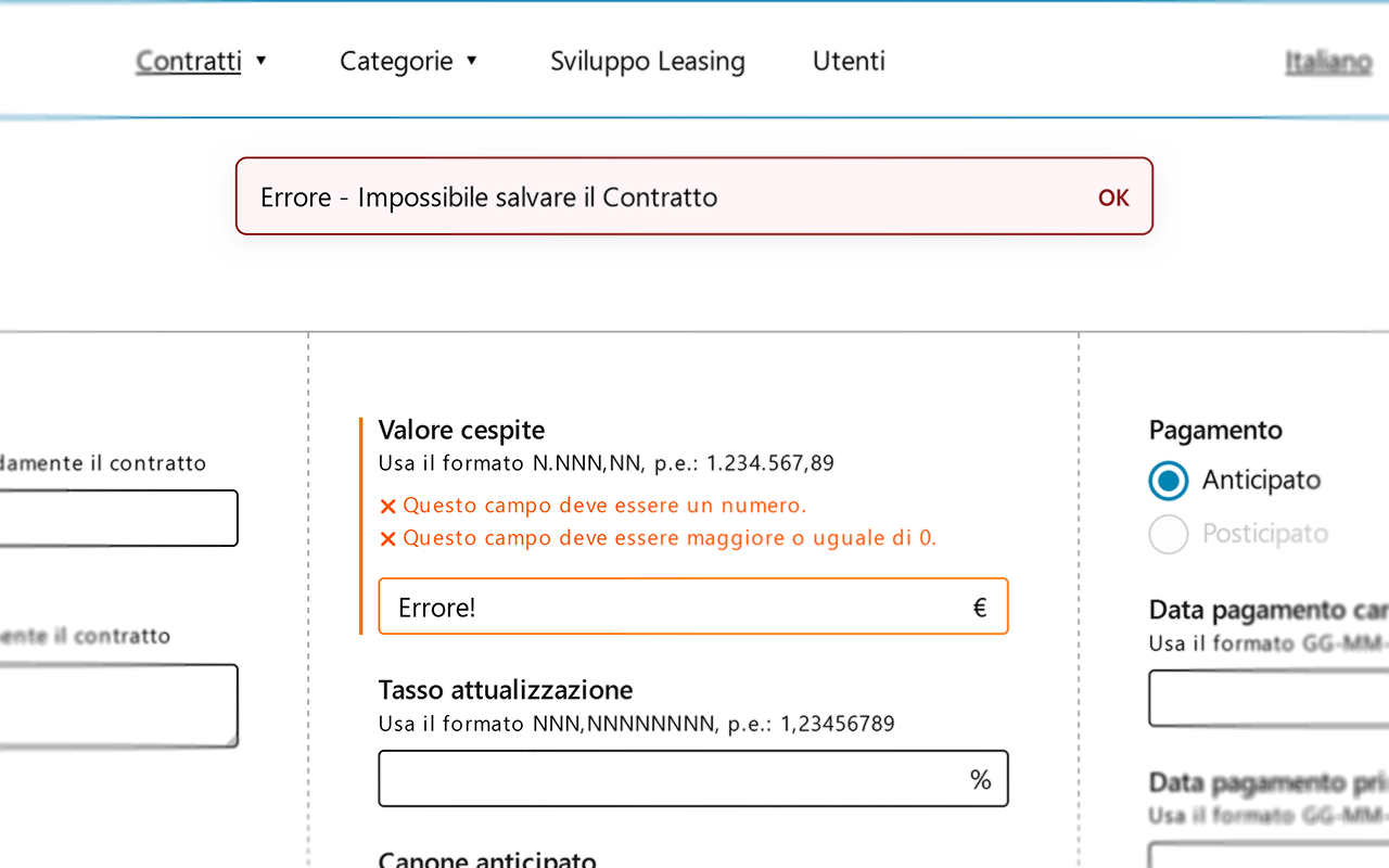 Messaggi di errore che aiutano l’utente a rimediare facilmente.