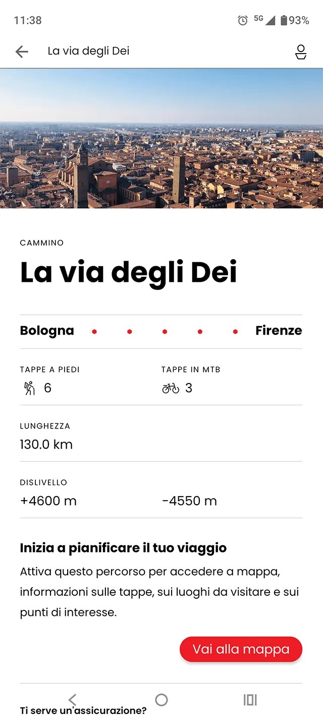 Per ogni cammino sono presenti informazioni dettagliate.