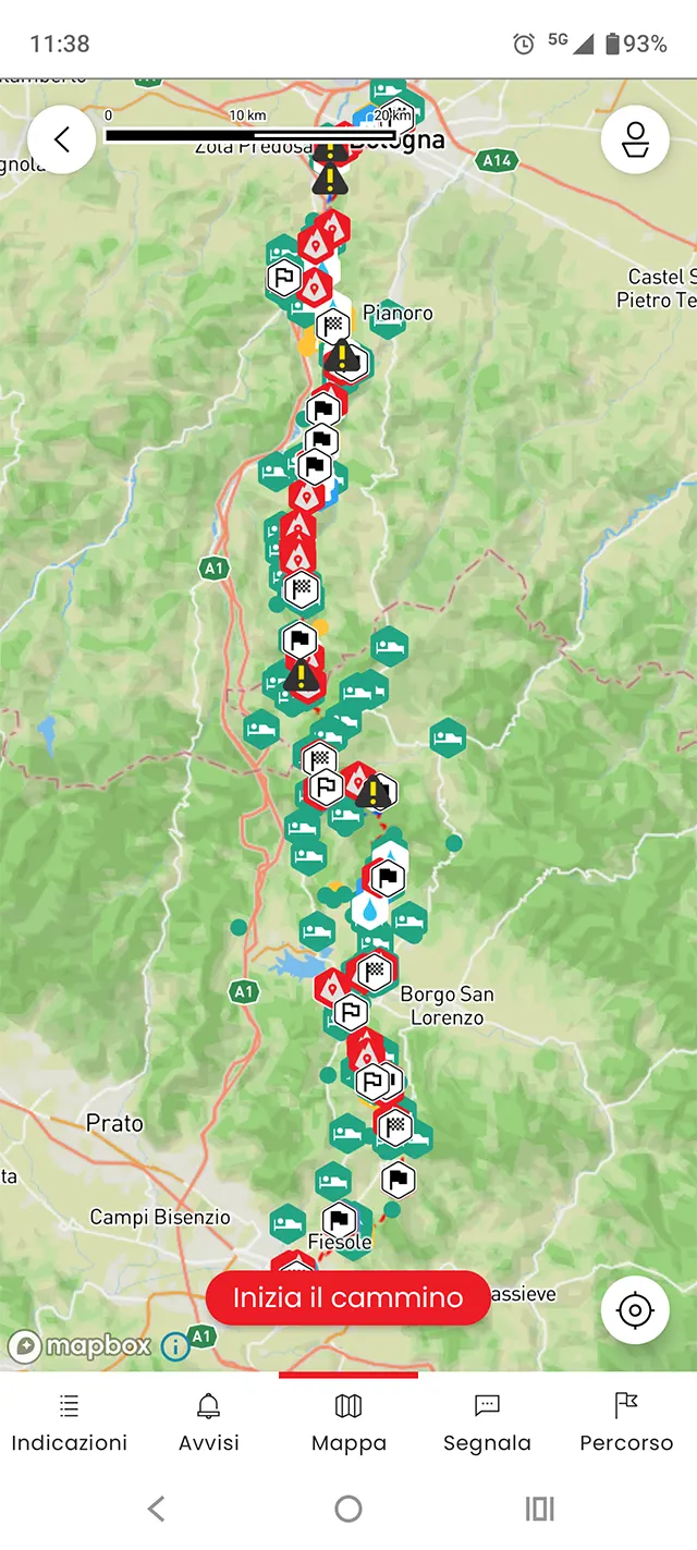 La mappa consente di organizzarsi al meglio, mostrando checkpoint, tappe, luoghi da visitare, servizi utili e strutture dove soggiornare o mangiare.