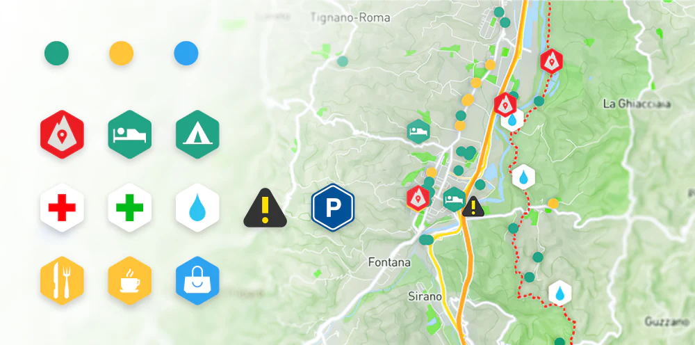 Dettaglio delle icone di alcuni marker disegnate appositamente per il progetto.